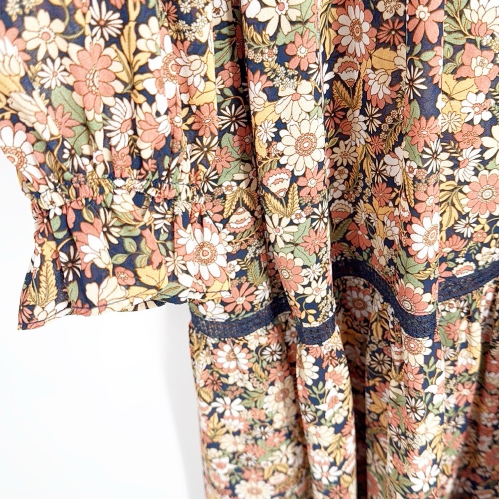 Lost + Wander Flower Power Maxi Dress Tiered Prairie size Medium Blue Peach - Picture 6 of 14